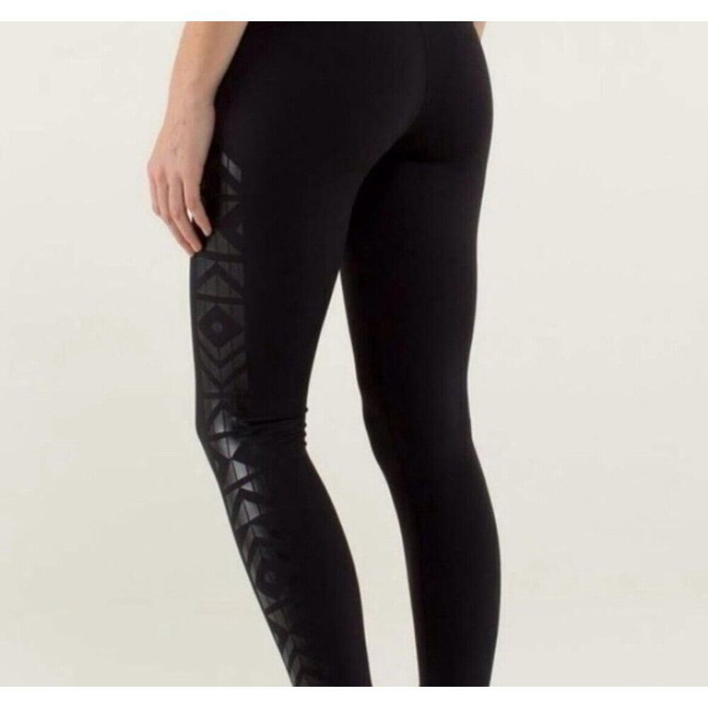 Lululemon Wunder Under Aztec Print Side Panel Full On Luon Legging 2 Pants Black